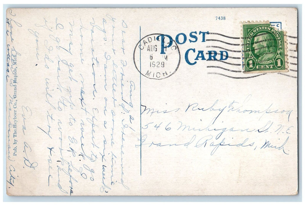 1929 Public Library Exterior Roadside Cadillac Michigan MI Posted Trees Postcard