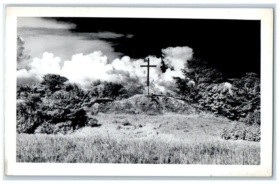 c1930's Beautiful Inspirational Cross On Hill Michigan MI RPPC Photo Postcard