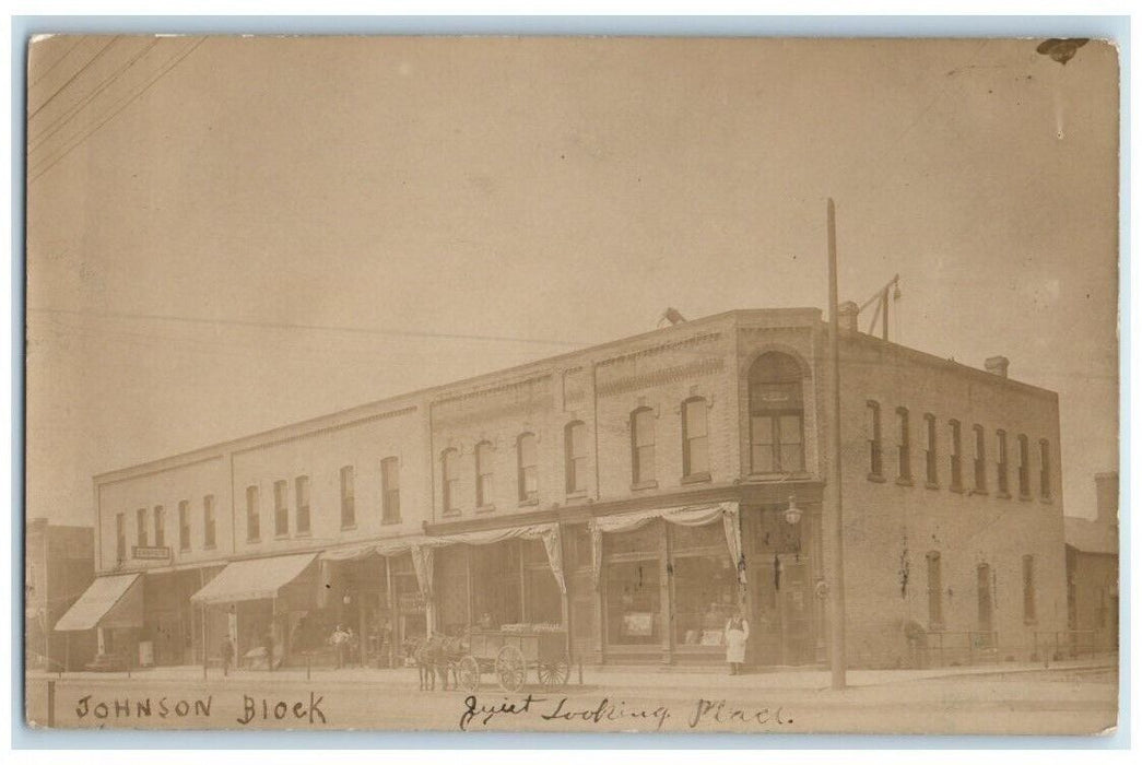 1909 Johnson Block Building View Ludington MI RPPC Photo Posted Postcard
