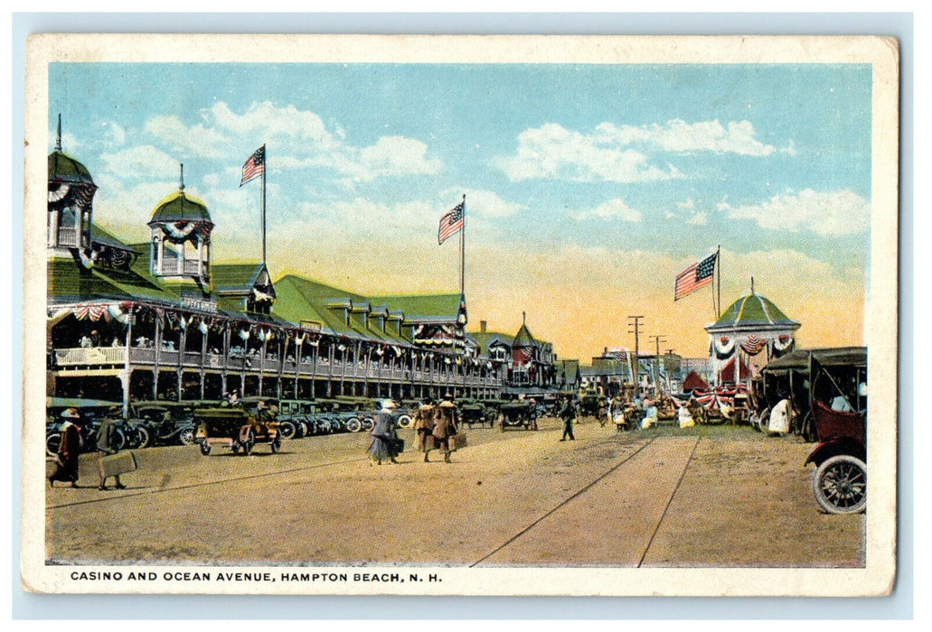 c1920s Casino and Ocean Avenue Hampton Beach New Hampshire NH Postcard