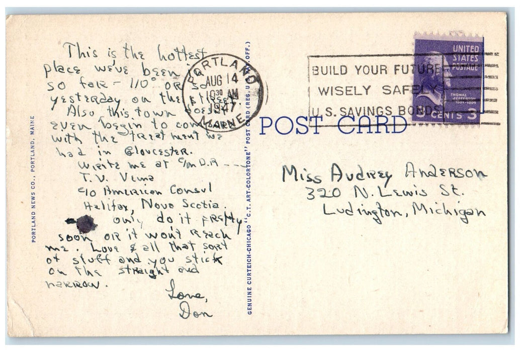 1947 Arch Bridge Deerings Oak Lake River Road Boating Portland Maine ME Postcard