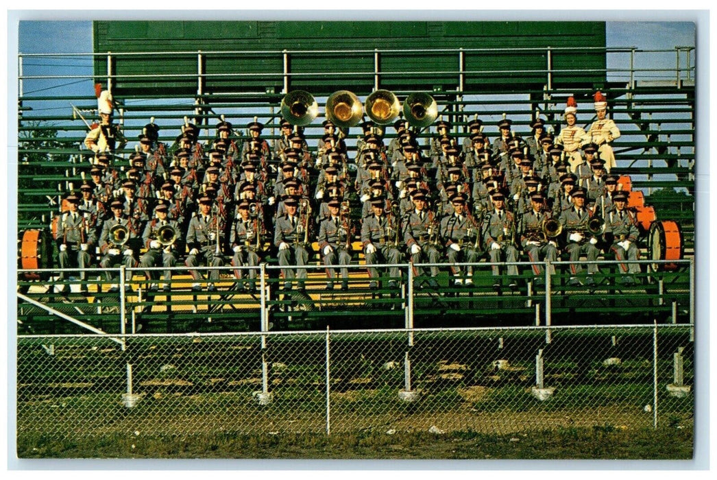 c1960 Ludington High School Band Sitting Bench Instruments Michigan MI Postcard