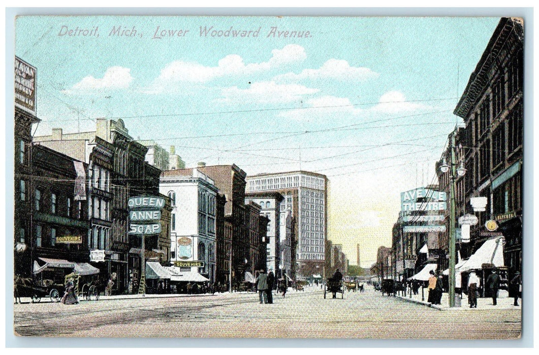 1909 Lower Woodward Avenue Shops Scene Detroit Michigan MI Posted Sky Postcard