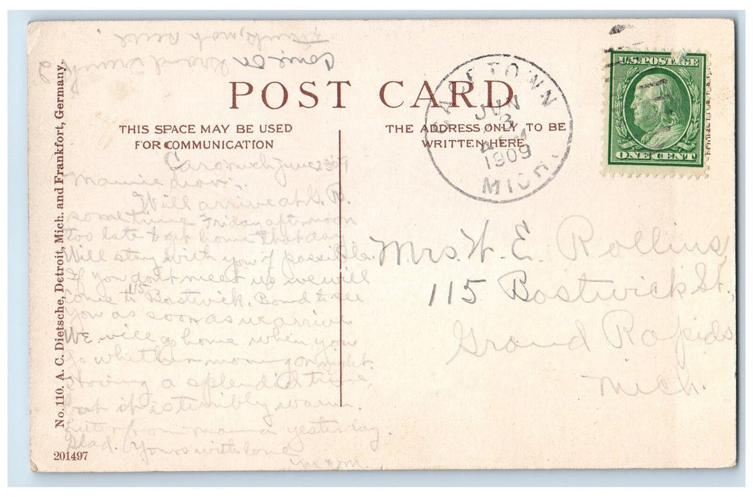 1909 Lower Woodward Avenue Shops Scene Detroit Michigan MI Posted Sky Postcard