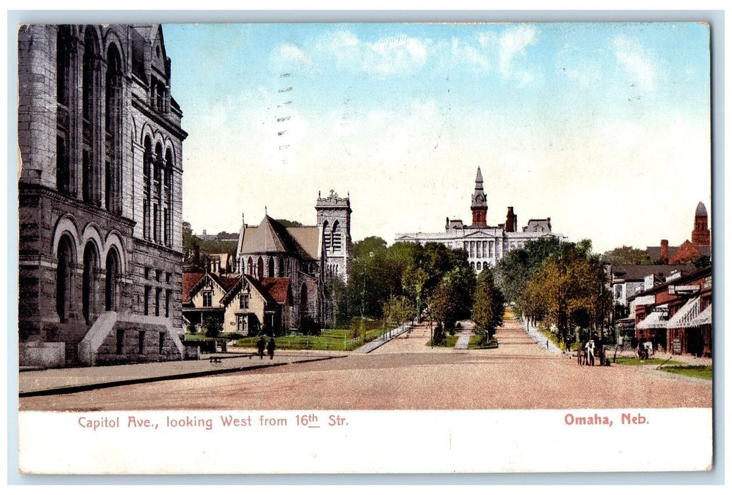 1908 Capitol Avenue Looking West From 16th Street Omaha Nebraska NE Postcard