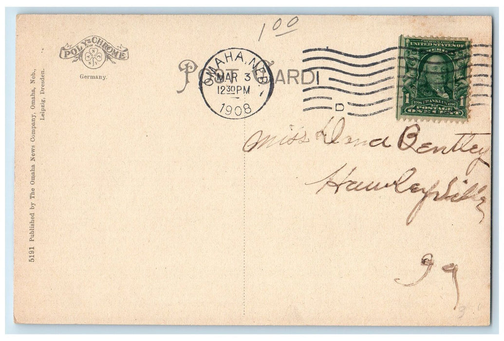 1908 Capitol Avenue Looking West From 16th Street Omaha Nebraska NE Postcard