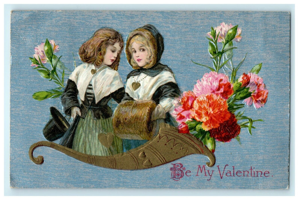 1908 Valentine Winsch Children Pot Flowers Victorian Hand Muff Embossed Postcard