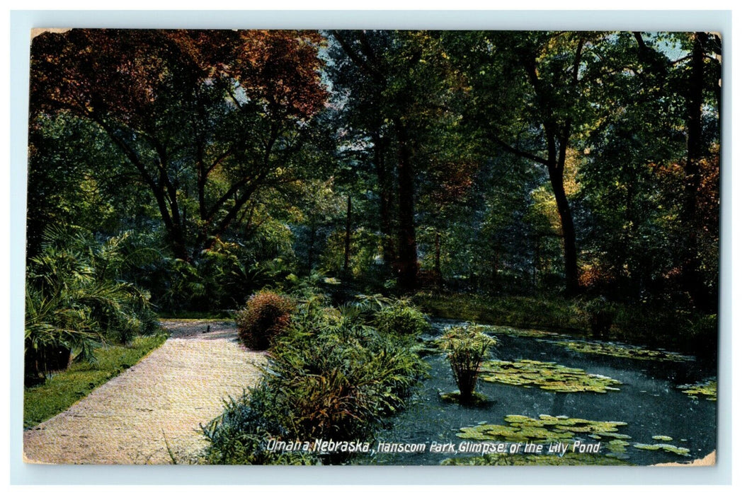 1910 Hanscom Park, Lily Pond, Omaha Nebraska NE Antique Postcard