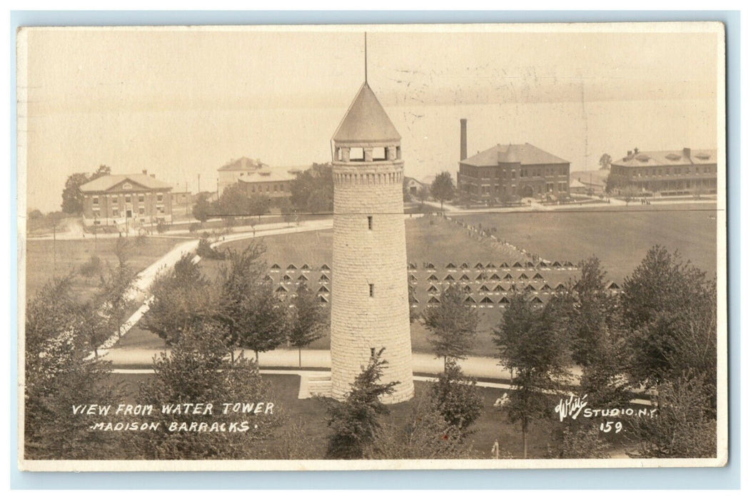 1917 WW1 Water Tower Madison Barracks Military Watertown NY RPPC Photo Postcard