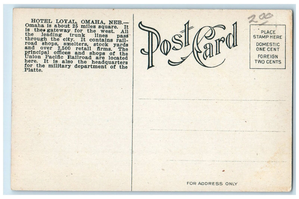 c1940s Hotel Loyal Exterior Roadside Omaha Nebraska NE Unposted Cars Postcard