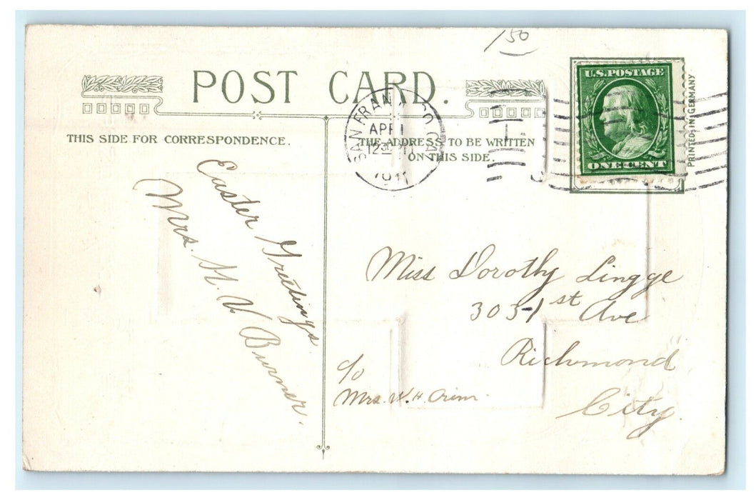 1911 Easter Winsch Back Cross Gold Purple Flowers Embossed Antique Postcard
