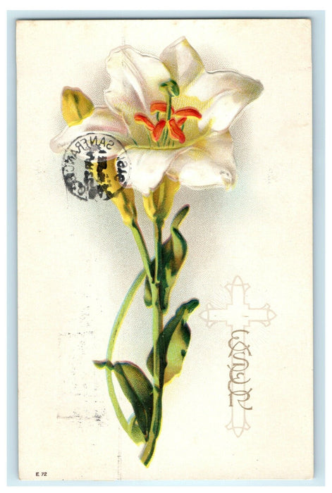 1916 Easter White Flower Lily Embossed Antique Postcard