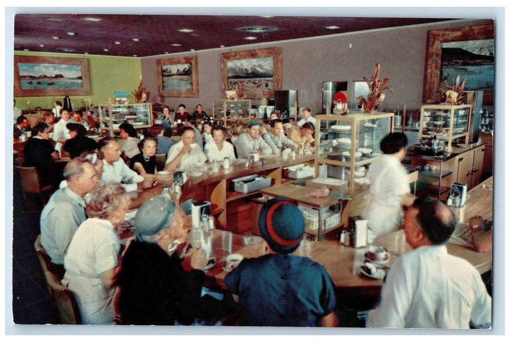 1950's Coveys Little America Lodge Restaurant Guests Granger Wyoming WY Postcard