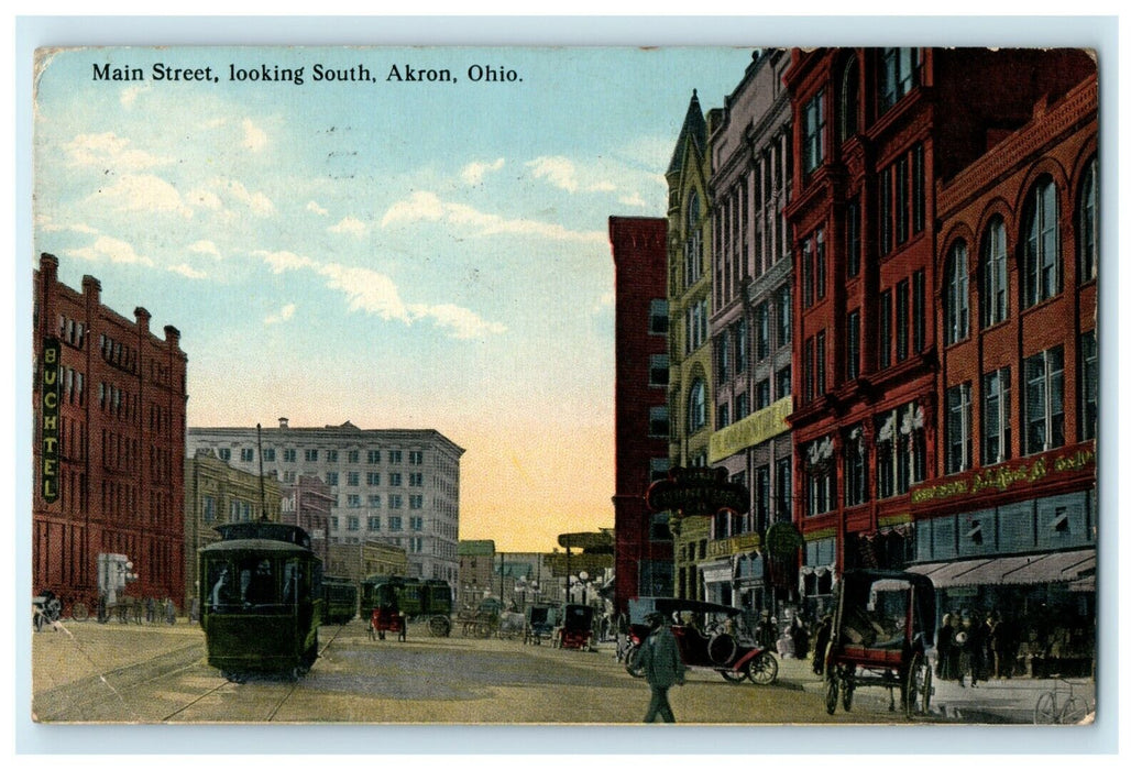 1914 Main Street Looking South, Akron, Ohio OH Antique Postcard