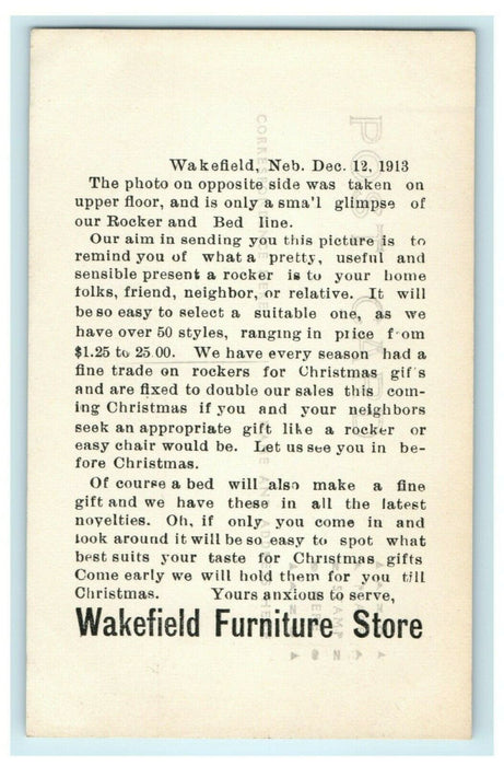 1913 Interior Wakefield Furniture Shop NE Advertising Store RPPC Photo Postcard