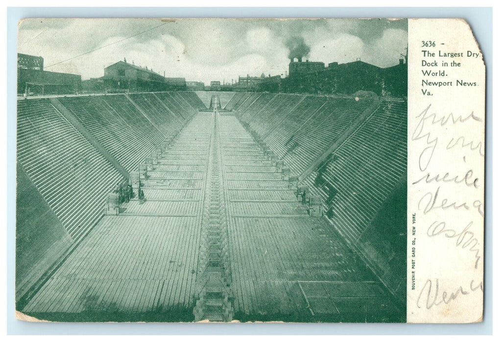 1909 The Largest Dry Dock in the World, Newport News Virginia VA Postcard