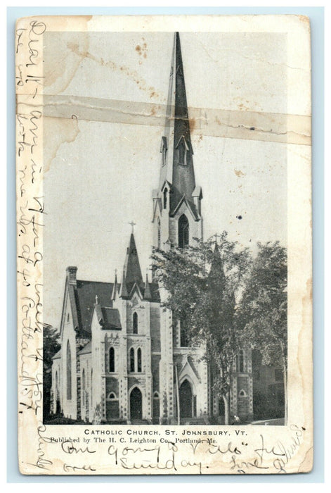 1928 Catholic Church, St. Johnsbury, Vermont VT Vintage Postcard