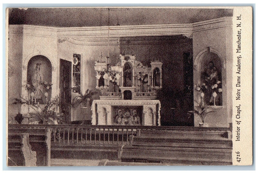c1920 Interior Of Chapel Notre Dame Academy Manchester New Hampshire NH Postcard