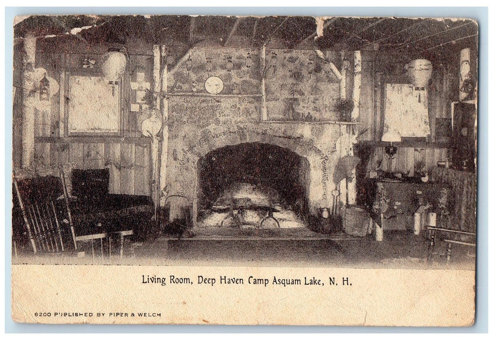 1908 Living Room Deep Haven Camp Interior Asquam Lake New Hampshire NH Postcard