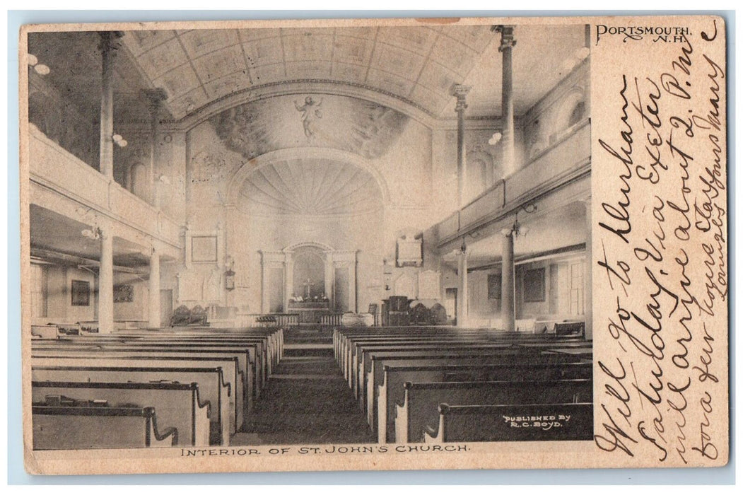 1906 Interior Of St. John's Church Aisle Portsmouth New Hampshire NH Postcard