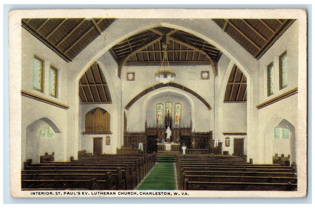 1938 Interior St. Paul's Lutheran Church Charleston West Virginia VA  Postcard