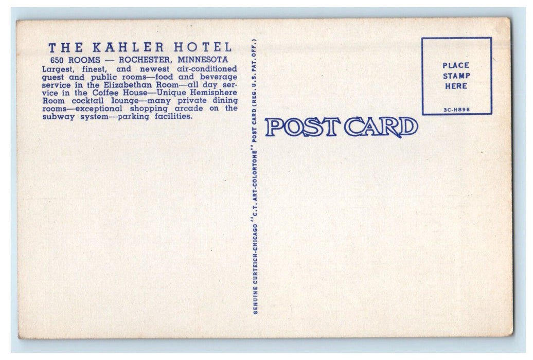 c1940s The Kahler Hotel, Rochester Minnesota MN Vintage Unposted Postcard