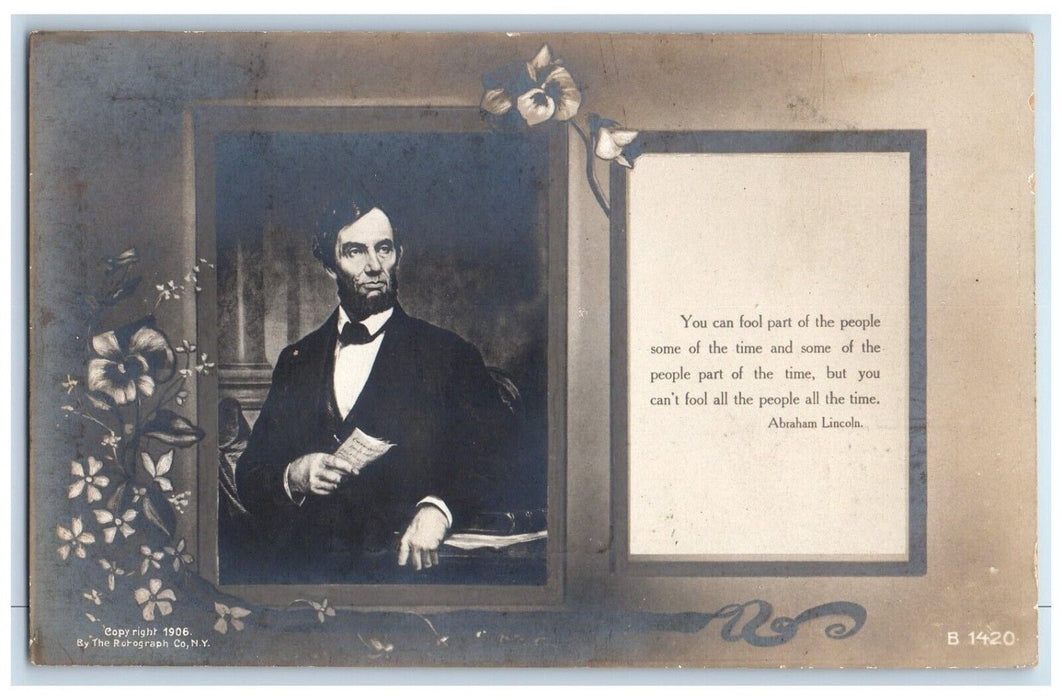 c1901 Abraham Lincoln Portrait Quote Rotograph Co. NY RPPC Photo Postcard