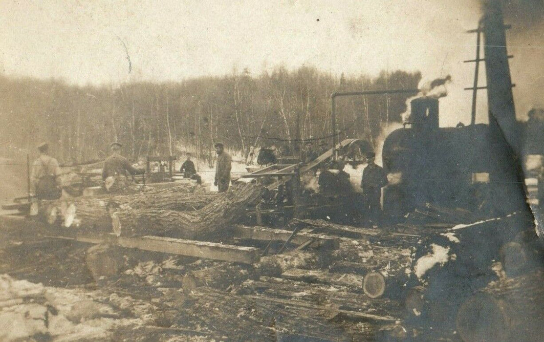 c1910 Logging Mill Machinery Operation Lumber Workers Photo Card