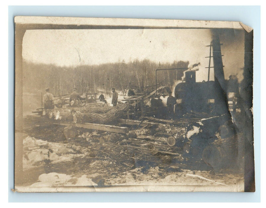 c1910 Logging Mill Machinery Operation Lumber Workers Photo Card