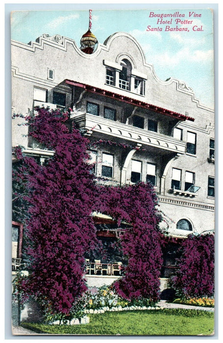 1950 Bougainvillea Vine Hotel Potter Restaurant Porch Santa Barbara CA Postcard