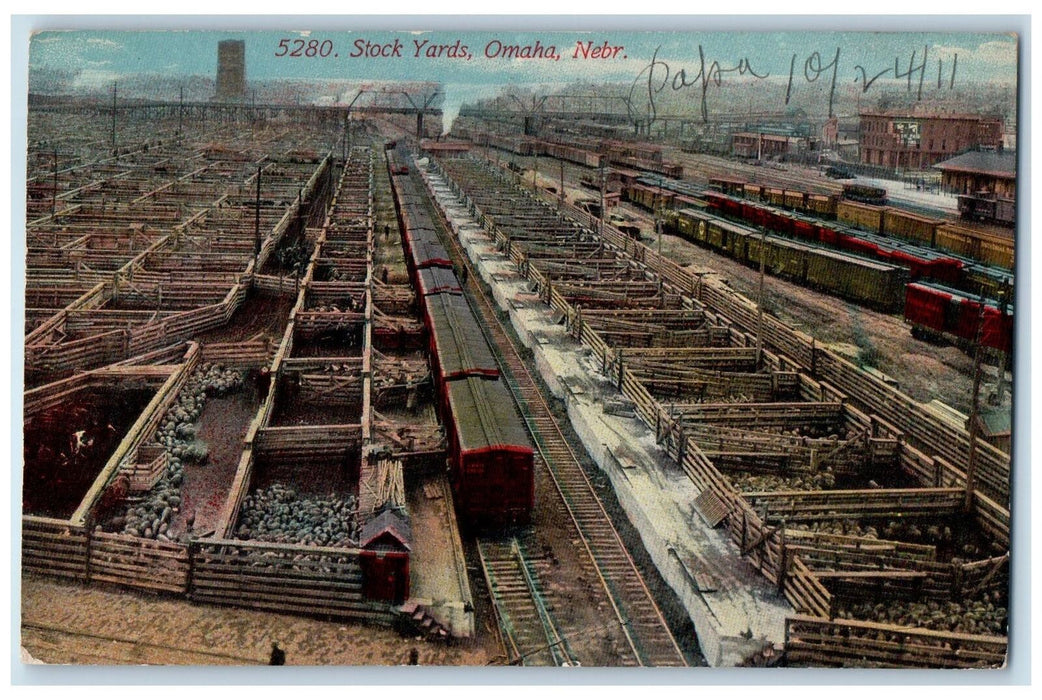 1911 Stocks Yards Train Locomotor Railway View Omaha Nebraska NE Posted Postcard
