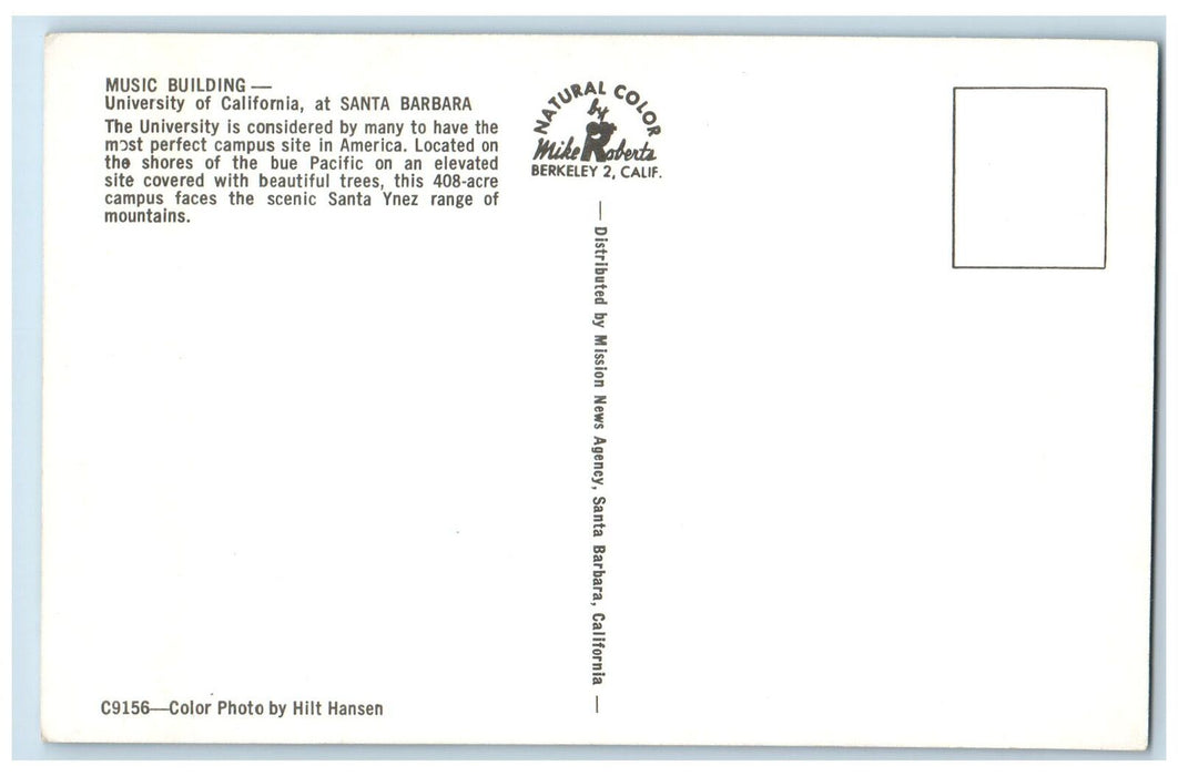 1950 Music Building Entrance University of California Santa Barbara CA Postcard