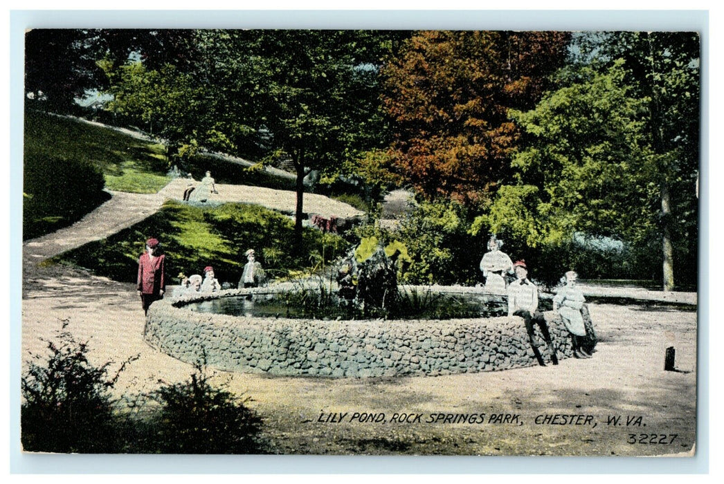 1911 Lily Pond, Rock Springs Park, Chester West Virginia WV Antique Postcard