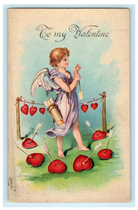 Valentine Cupid Angel Holding Arrow Embossed Harrisburg Pennsylvania PA Postcard