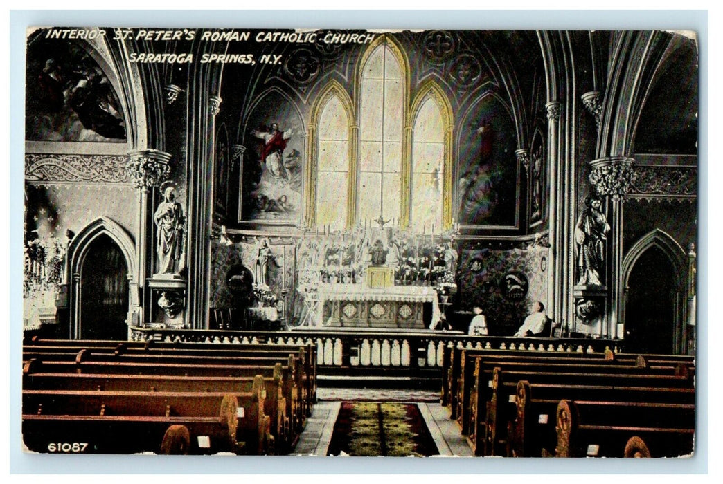 c1910 Saratoga Springs NY, Interior St. Peter's Roman Catholic Church Postcard