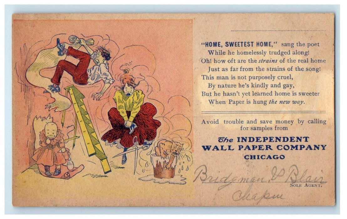 c1900 Independent Wall Paper Co. Cartoon Funny Chicago IL Advertising Postcard
