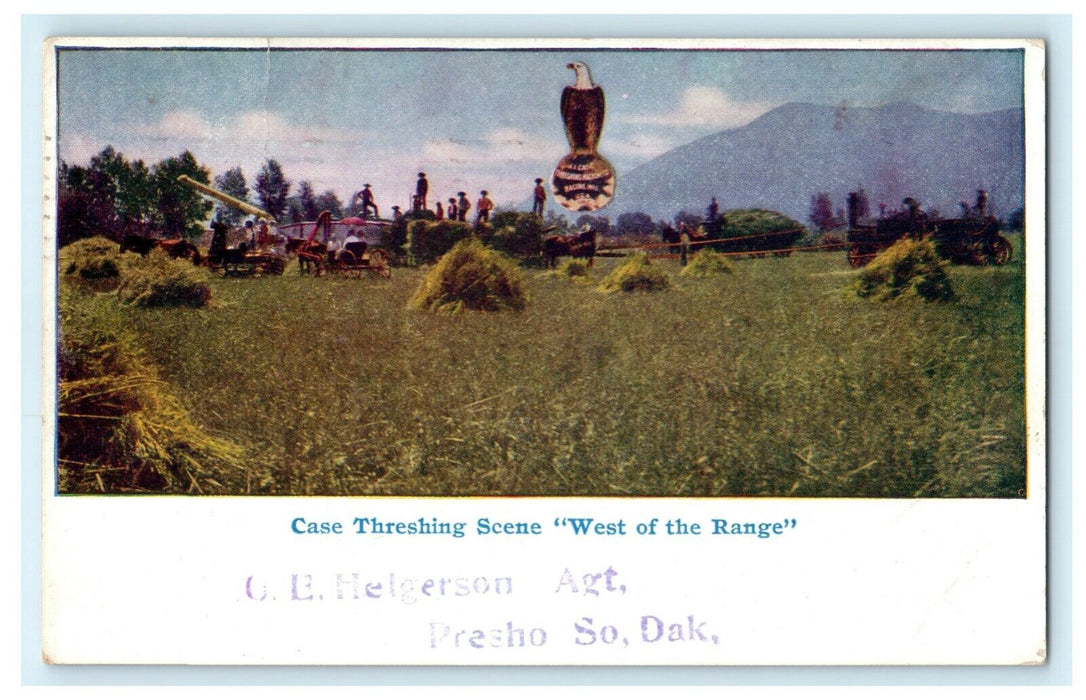 Helgerson Presho South Dakota 1909 Mitchell West Case Threshing Antique Postcard