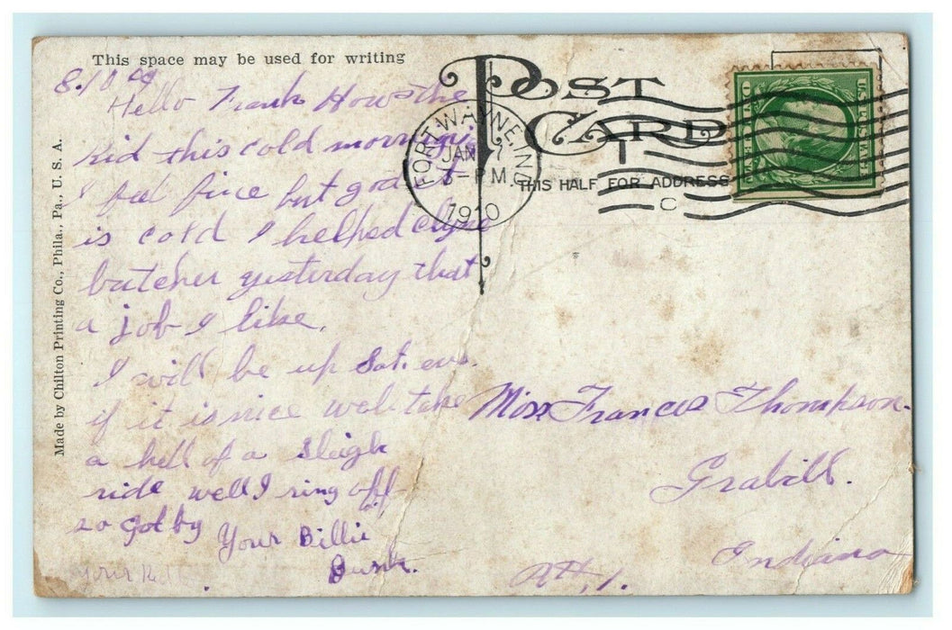 Victorian Man Woman Desk Funny Fort Wayne Indiana 1910 Grabill Antique Postcard