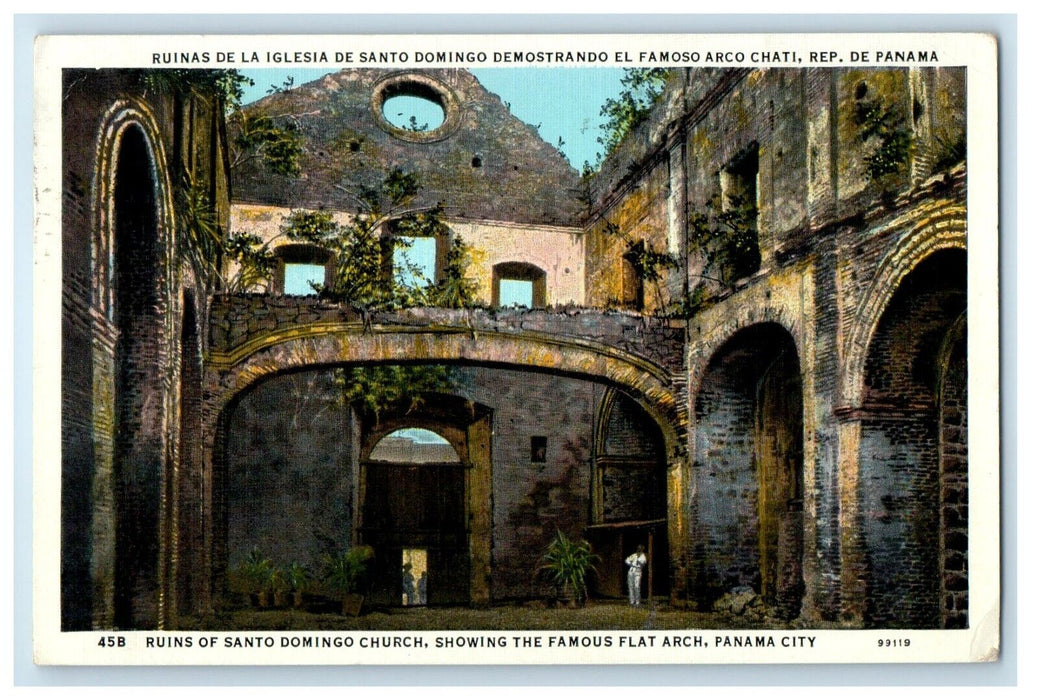 1940 Ruins Santo Domingo Church Showing Famous Flat Arch Panama City Postcard