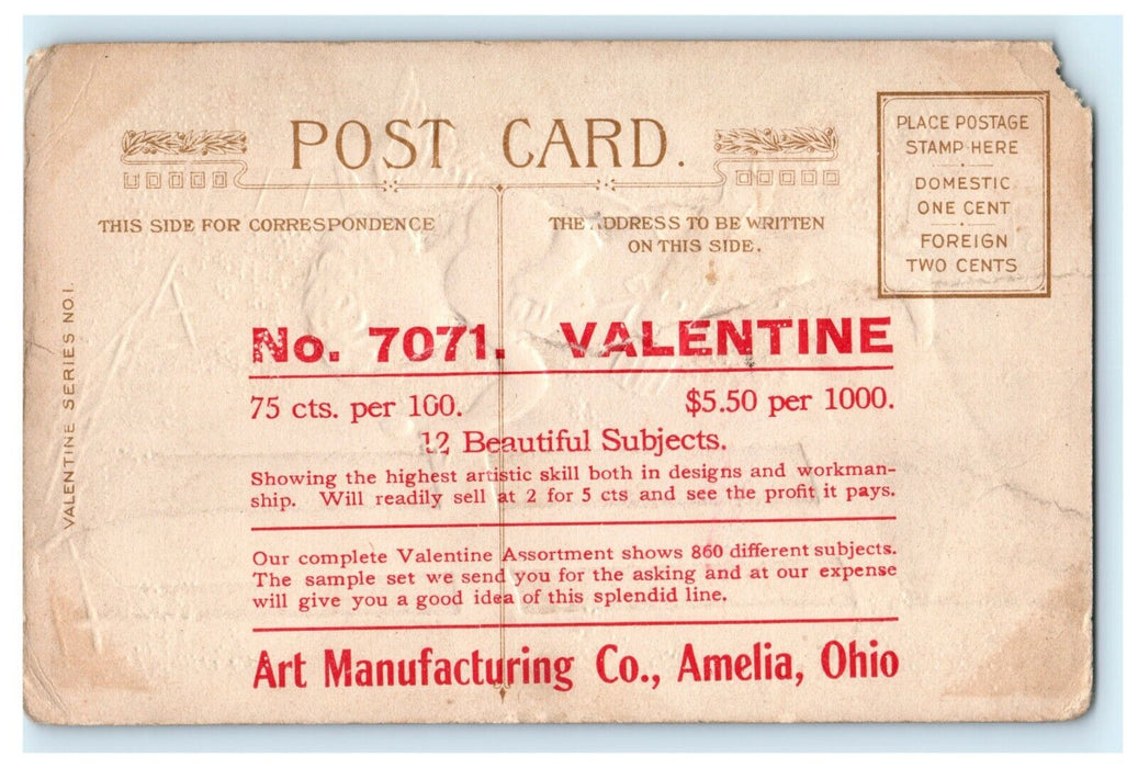 Valentine Winsch Back Angel Cupid Knocking At Door Embossed Postcard