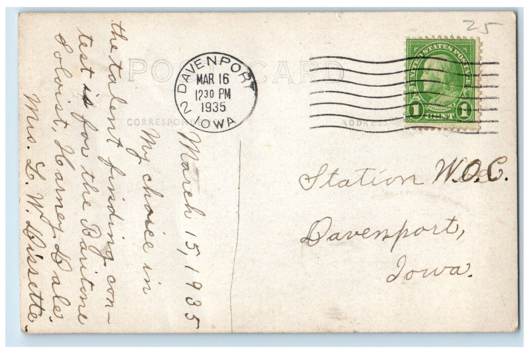 1935 Residence View Fountain Davenport Iowa IA RPPC Photo Posted Postcard