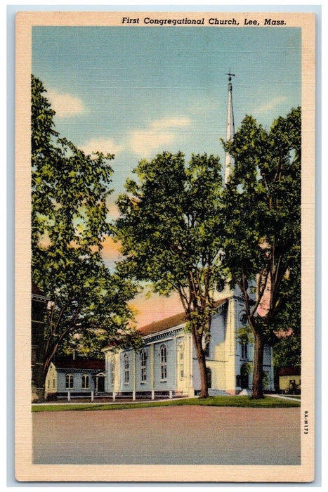 c1930's First Congregational Chruch Street View Lee Massachusetts MA Postcard