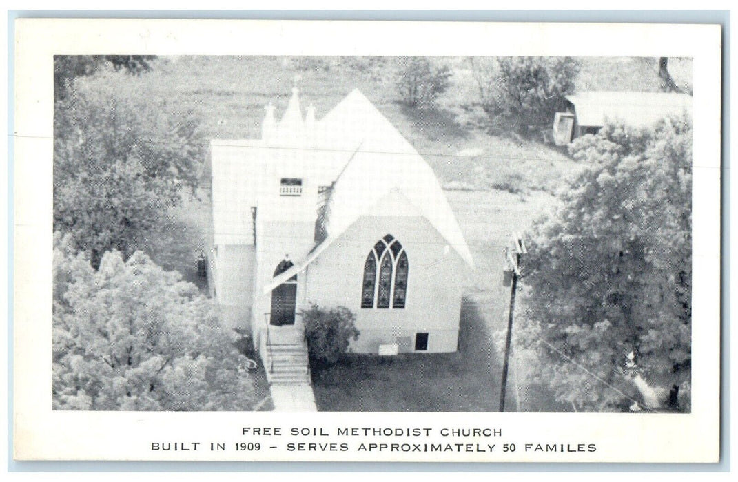 1940 Aerial View Free Soil Methodist Church Building Michigan Vintage Postcard