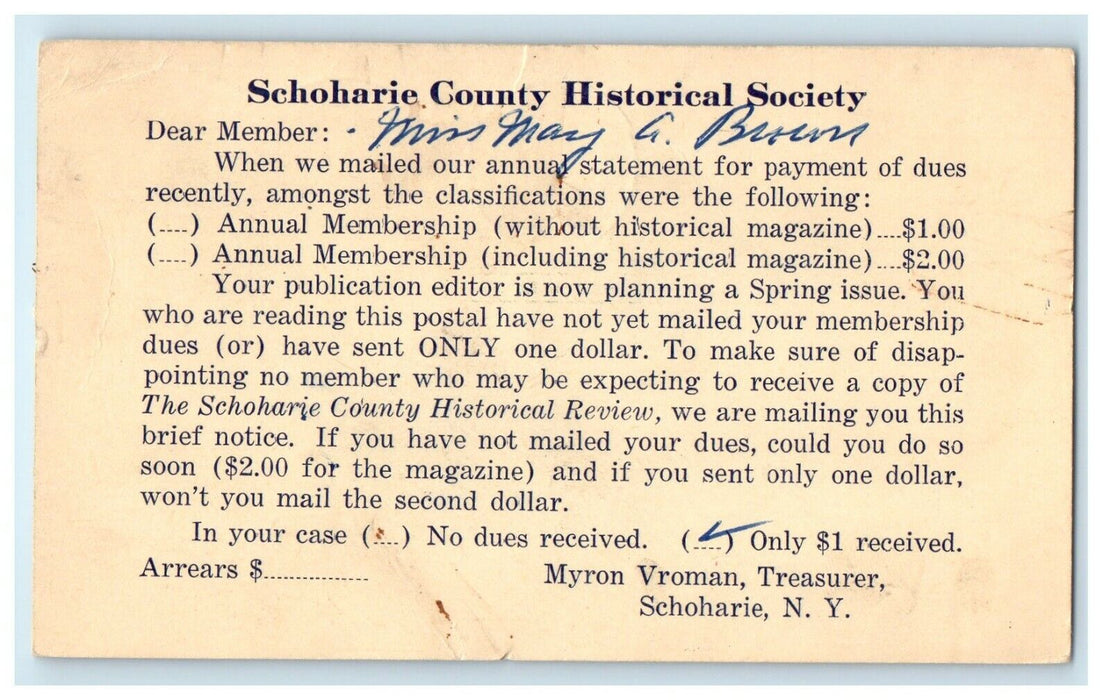 1949 The Schoharie County Historical Society New York NY Advertising Postcard