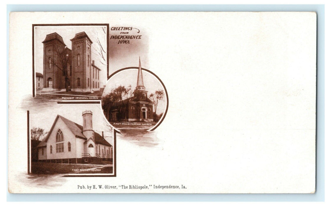 Multiview Greetings From Independence Iowa Church Vintage Antique Postcard