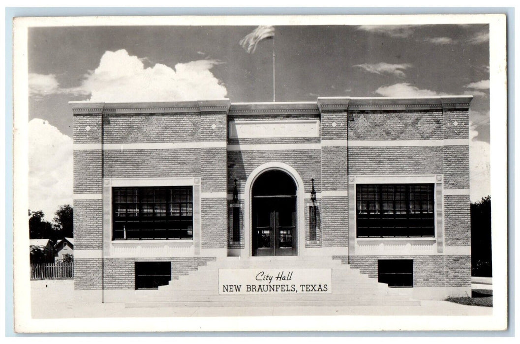 c1930's City Hall Flag New Braunfels Texas TX RPPC Photo Unposted Postcard