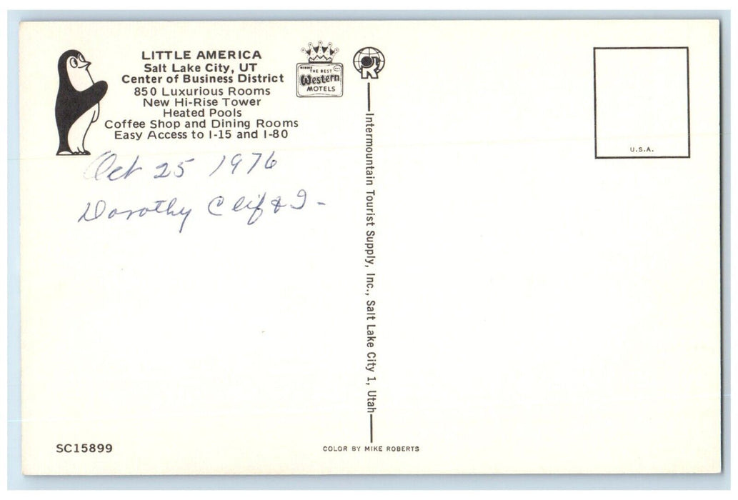 1976 Little America Salt Lake City UT, Cars Center Of Business District Postcard