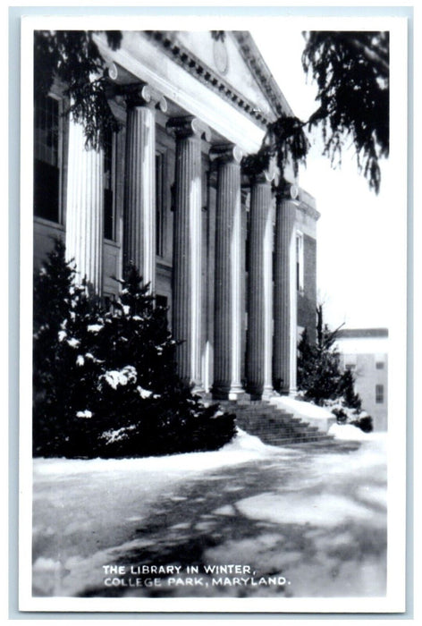 c1950's Library In Winter College Park Maryland MD RPPC Photo Unposted Postcard