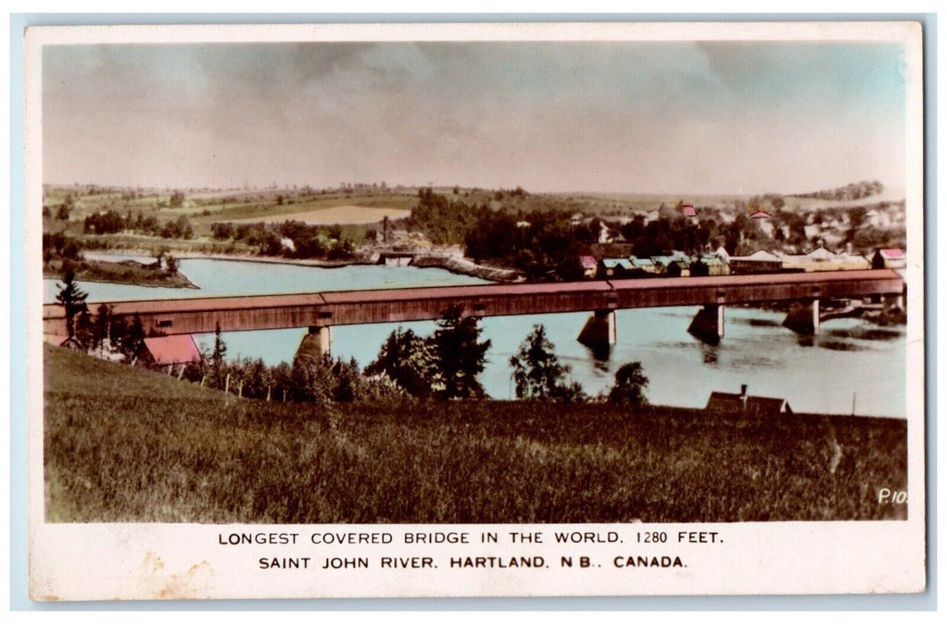 c1930's Longest Covered Bridge Saint John River NB Canada RPPC Photo Postcard