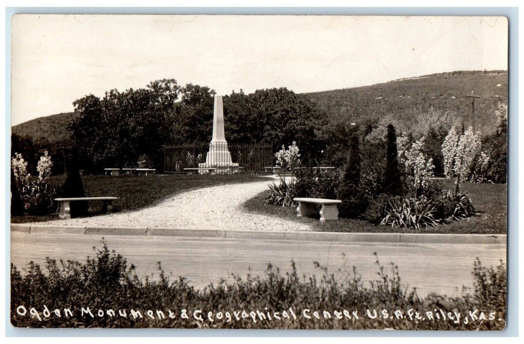 1928 Ogden Monument Geographical Center Fort Riley Kansas KS RPPC Photo Postcard